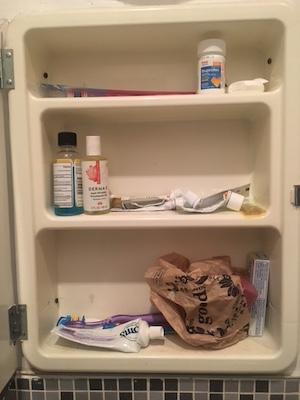 My bare cupboard; There’s half a Xanax in that IBProfen bottle
